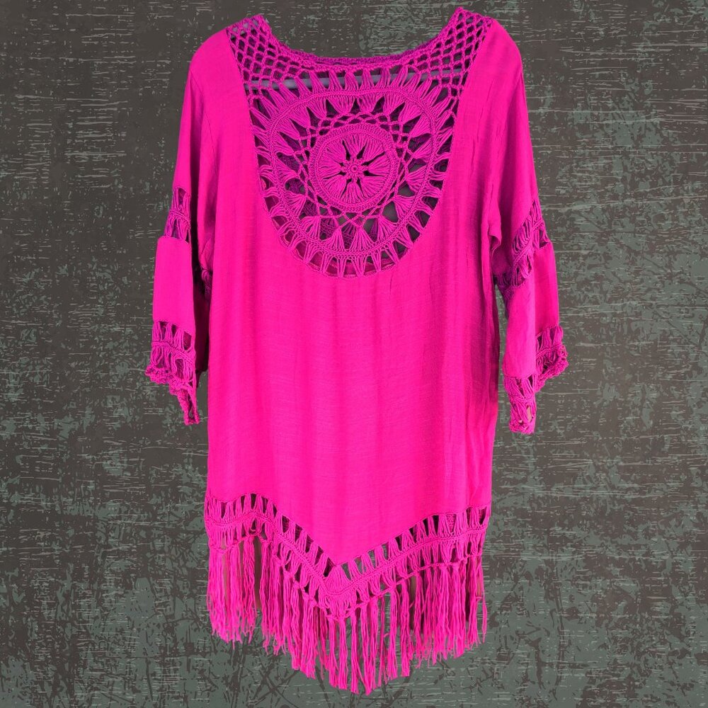 Pink Boho Dreamcatcher Crochet Top | Crochet Dreamcatcher Coverup | Fringe